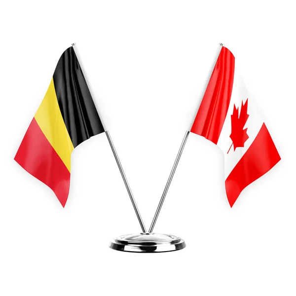 Two Table Flags Isolated White Background Illustration Belgium Canada — Foto Stock