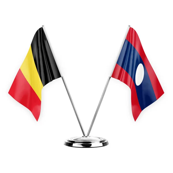 Two Table Flags Isolated White Background Illustration Belgium Laos — Zdjęcie stockowe
