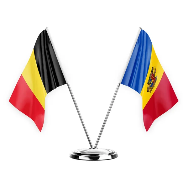 Two Table Flags Isolated White Background Illustration Belgium Moldova — Stock fotografie