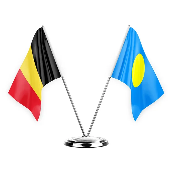Two Table Flags Isolated White Background Illustration Belgium Palau — Stock fotografie
