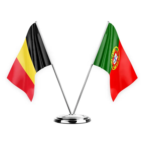 Two Table Flags Isolated White Background Illustration Belgium Portugal — Stok fotoğraf