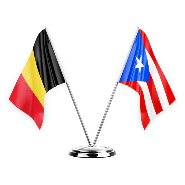 Two Table Flags Isolated White Background Illustration Belgium Puerto Rico — Stockfoto