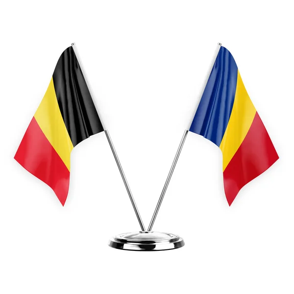 Two Table Flags Isolated White Background Illustration Belgium Romania — стокове фото