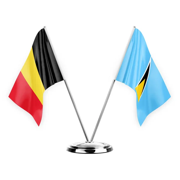 Two Table Flags Isolated White Background Illustration Belgium Saint Lucia — Stock fotografie