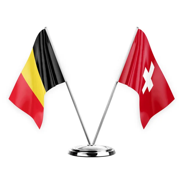 Two Table Flags Isolated White Background Illustration Belgium Switzerland —  Fotos de Stock