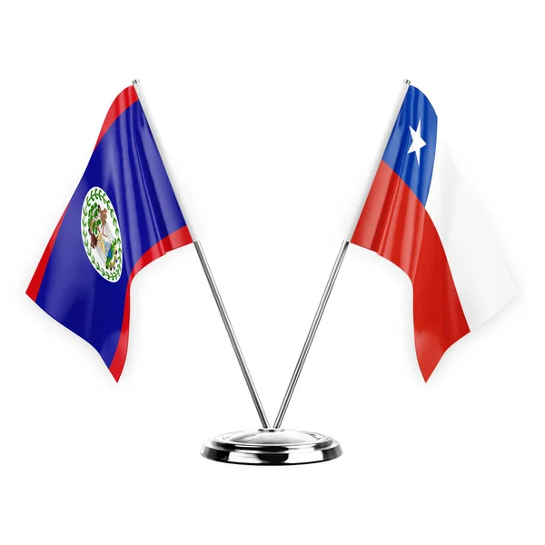 Dos Banderas Mesa Aisladas Sobre Fondo Blanco Ilustración Belize Chile — Foto de Stock