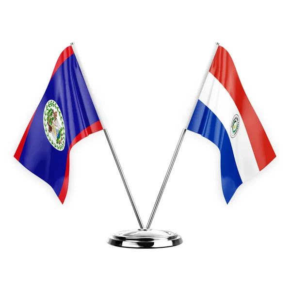 Two Table Flags Isolated White Background Illustration Belize Paraguay — Stockfoto