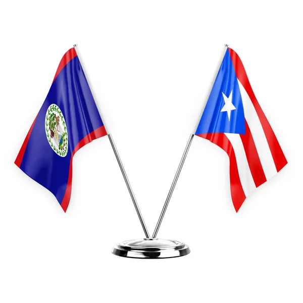 Two Table Flags Isolated White Background Illustration Belize Puerto Rico — ストック写真