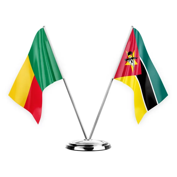 Two Table Flags Isolated White Background Illustration Benin Mozambique — Fotografia de Stock