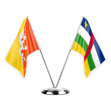 Two table flags isolated on white background 3d illustration, bhutan and central african republic