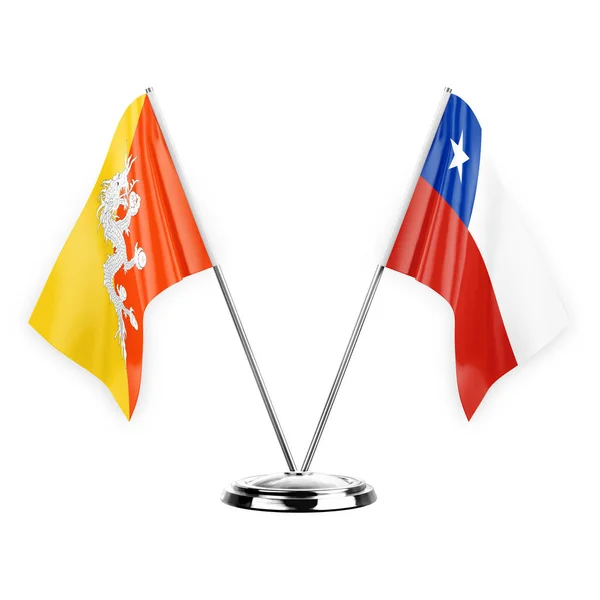 Two Table Flags Isolated White Background Illustration Bhutan Chile — Stockfoto
