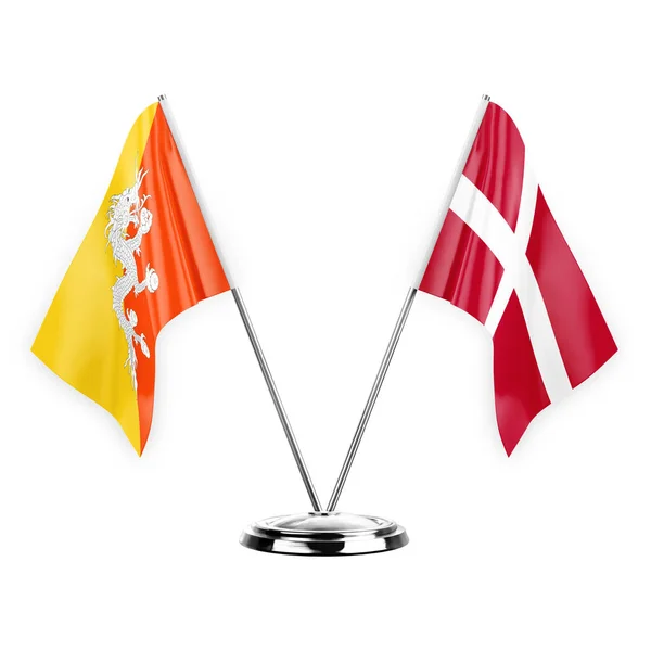 Two Table Flags Isolated White Background Illustration Bhutan Denmark — Foto Stock