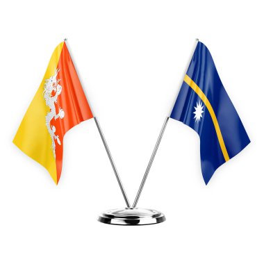 Two table flags isolated on white background 3d illustration, bhutan and nauru