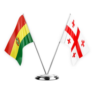 Two table flags isolated on white background 3d illustration, bolivia and georgia