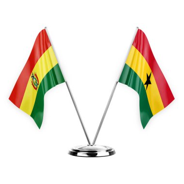 Two table flags isolated on white background 3d illustration, bolivia and ghana