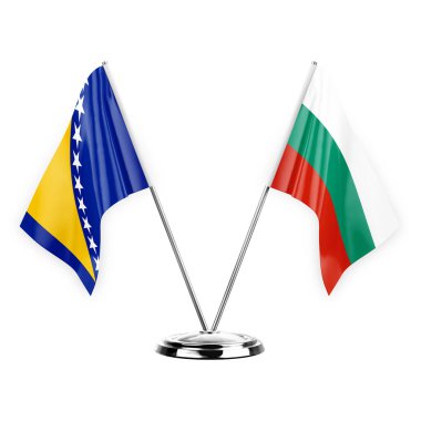 Two table flags isolated on white background 3d illustration, bosnia and bulgaria