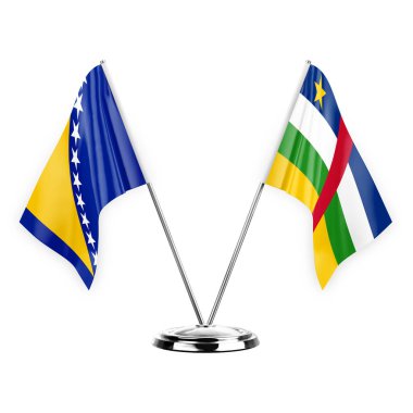 Two table flags isolated on white background 3d illustration, bosnia and central african republic