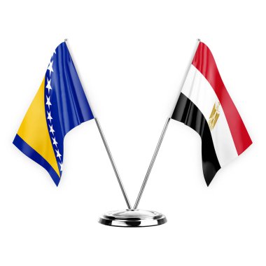 Two table flags isolated on white background 3d illustration, bosnia and egypt