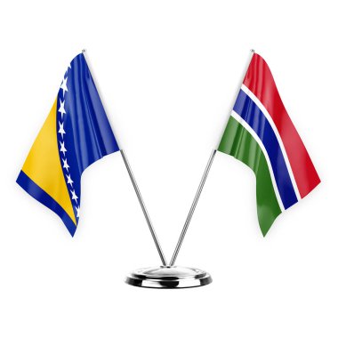 Two table flags isolated on white background 3d illustration, bosnia and gambia