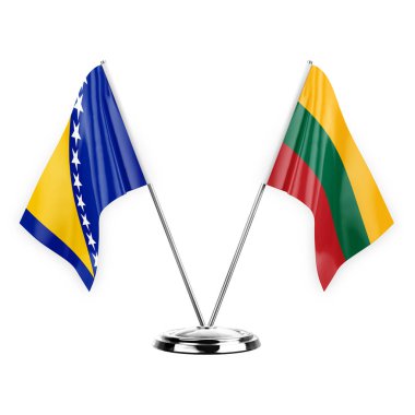 Two table flags isolated on white background 3d illustration, bosnia and lithuania