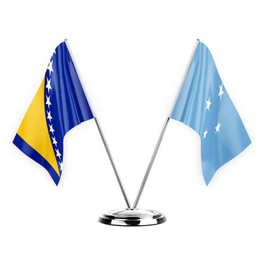 Two table flags isolated on white background 3d illustration, bosnia and micronesia