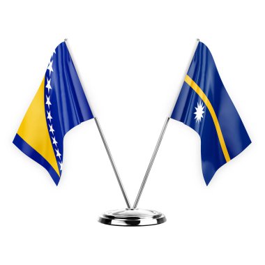 Two table flags isolated on white background 3d illustration, bosnia and nauru