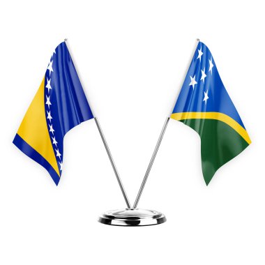 Two table flags isolated on white background 3d illustration, bosnia and solomon islands