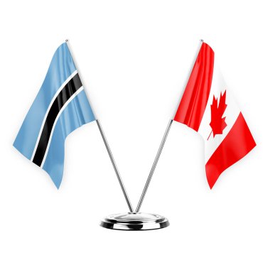 Two table flags isolated on white background 3d illustration, botswana and canada