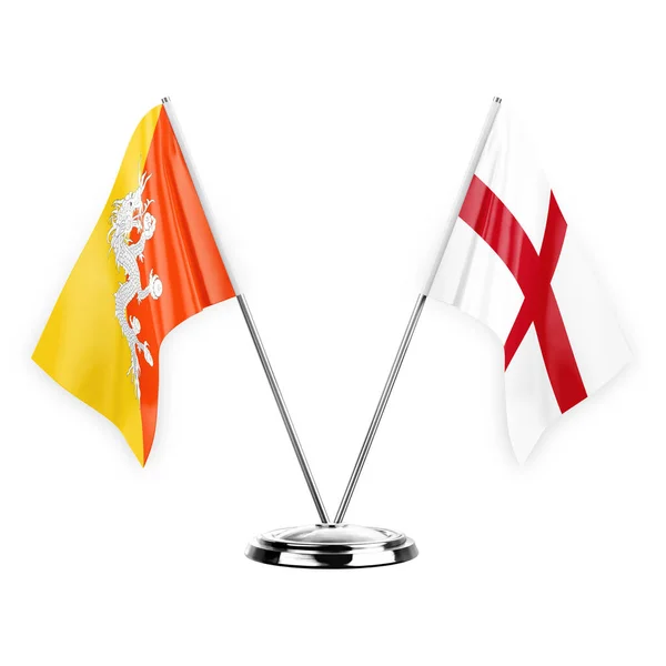 Two Table Flags Isolated White Background Illustration Bhutan England — Fotografia de Stock