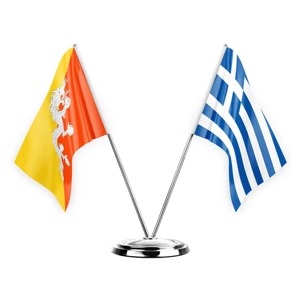 Two Table Flags Isolated White Background Illustration Bhutan Greece — Foto Stock