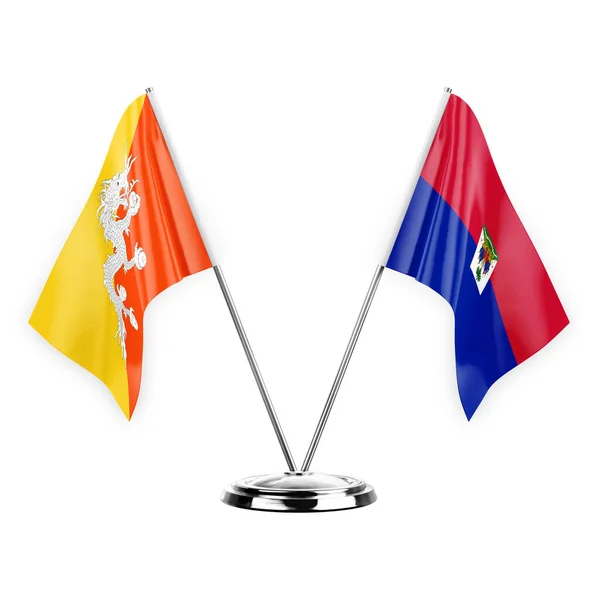Two Table Flags Isolated White Background Illustration Bhutan Haiti — Foto Stock
