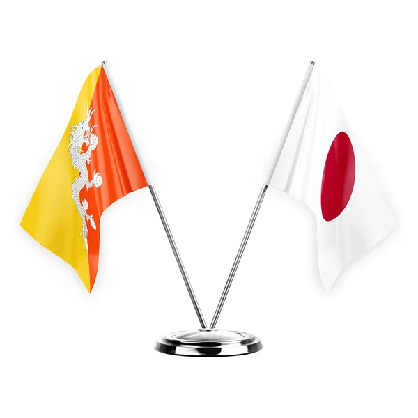 Two Table Flags Isolated White Background Illustration Bhutan Japan — Stok fotoğraf