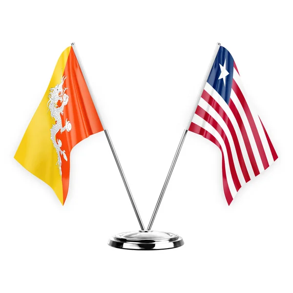 Two Table Flags Isolated White Background Illustration Bhutan Liberia — Stockfoto