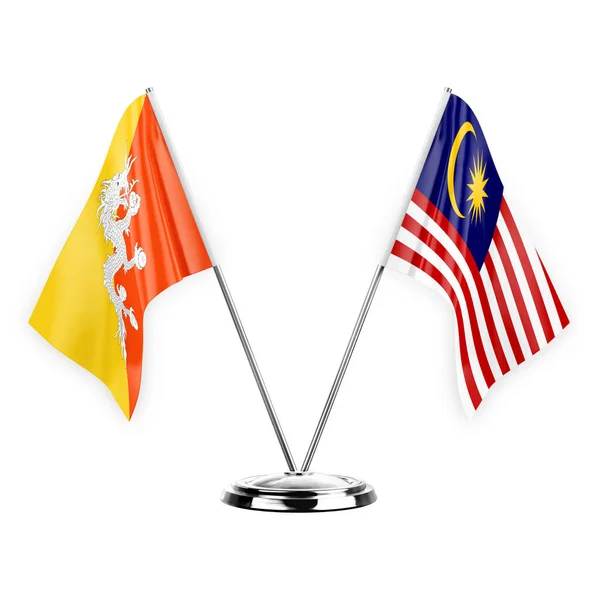 Two Table Flags Isolated White Background Illustration Bhutan Malaysia — стоковое фото
