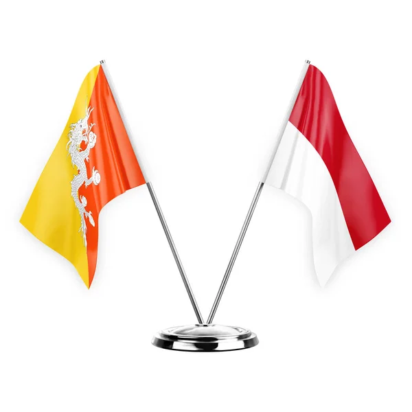 Two Table Flags Isolated White Background Illustration Bhutan Monaco — стоковое фото