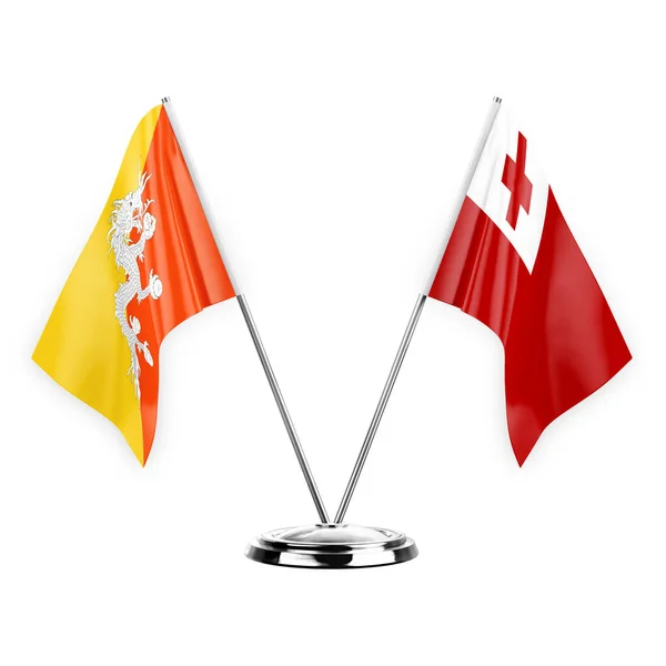 Two Table Flags Isolated White Background Illustration Bhutan Tonga —  Fotos de Stock