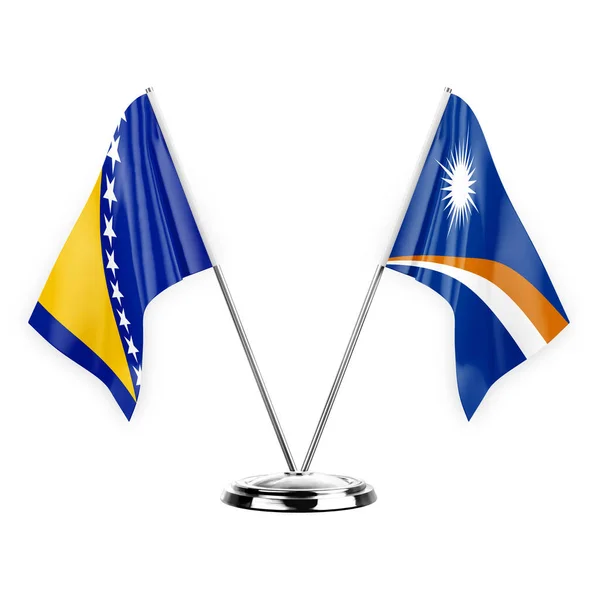 Two Table Flags Isolated White Background Illustration Bosnia Marshall Islands — Foto Stock