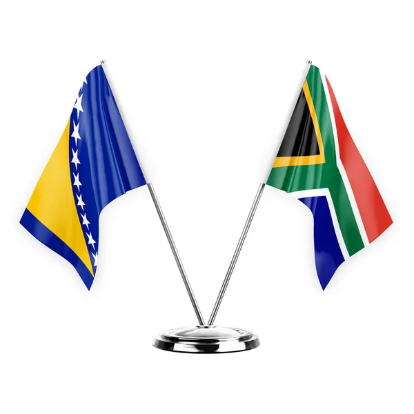 Two Table Flags Isolated White Background Illustration Bosnia South Africa — Stok fotoğraf
