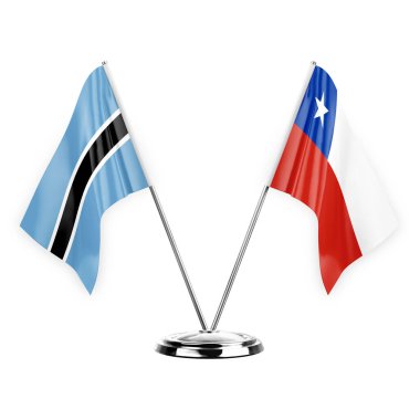 Two table flags isolated on white background 3d illustration, botswana and chile