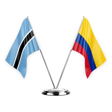 Two table flags isolated on white background 3d illustration, botswana and colombia