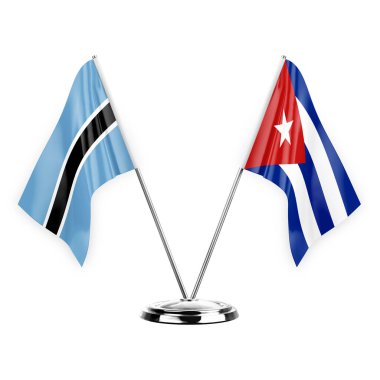 Two table flags isolated on white background 3d illustration, botswana and cuba