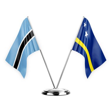 Two table flags isolated on white background 3d illustration, botswana and curacao