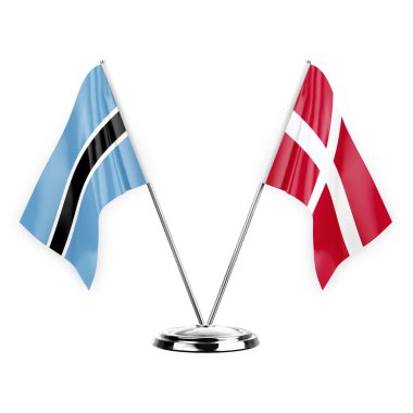 Two table flags isolated on white background 3d illustration, botswana and denmark