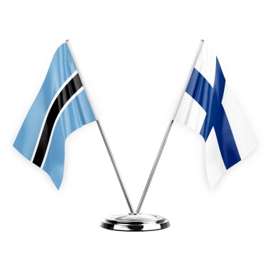 Two table flags isolated on white background 3d illustration, botswana and finland