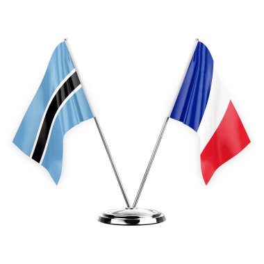 Two table flags isolated on white background 3d illustration, botswana and france