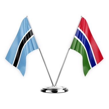 Two table flags isolated on white background 3d illustration, botswana and gambia