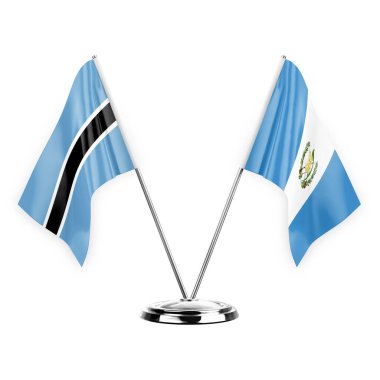 Two table flags isolated on white background 3d illustration, botswana and guatemala