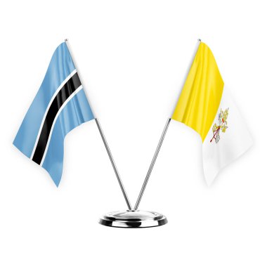 Two table flags isolated on white background 3d illustration, botswana and holy see