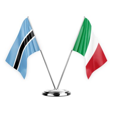 Two table flags isolated on white background 3d illustration, botswana and italy