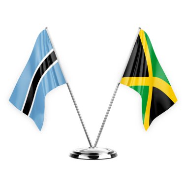 Two table flags isolated on white background 3d illustration, botswana and jamaica